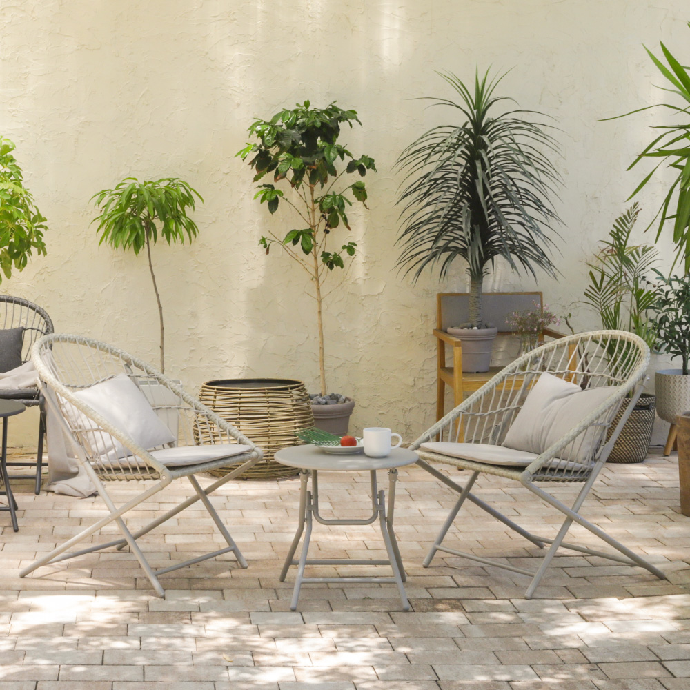 트링카 스틸 라탄 2인세트 카페 접이식 야외테이블 의자 세트 테라스 옥상 마당 정원