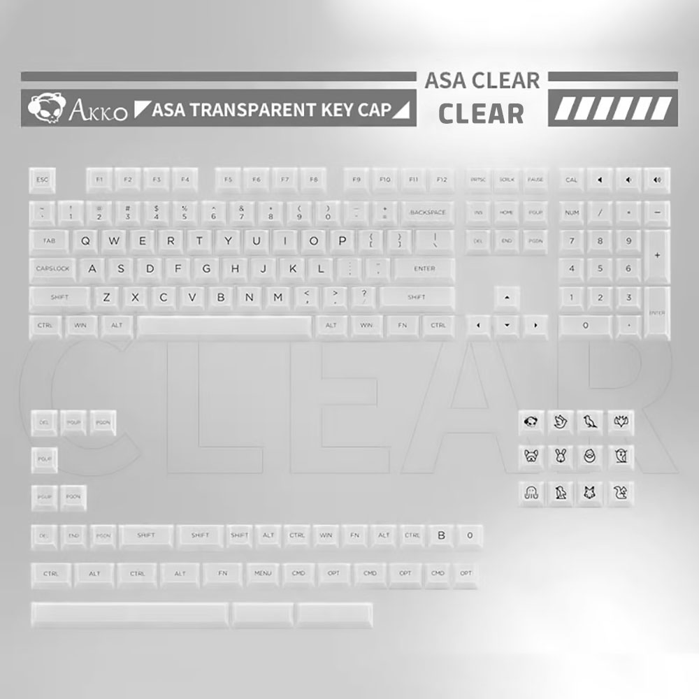 Akko 클리어 화이트 키캡 LED 투과 투명 PC ASA 155키 아코 독거미 레이니 - 상세 이미지 2