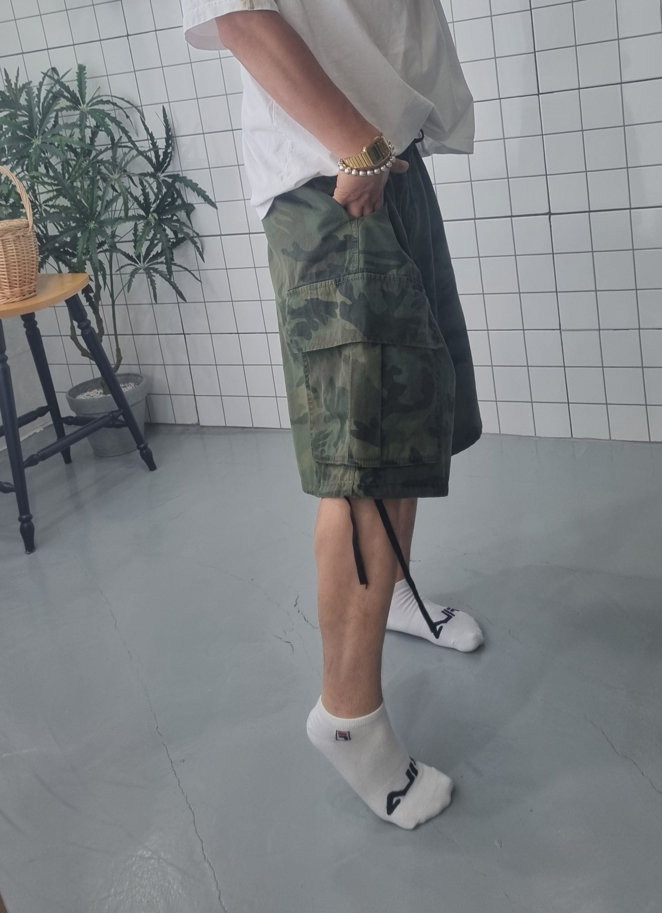 (무배)남녀공용 카모 포켓 와이드 반바지 이미지 7