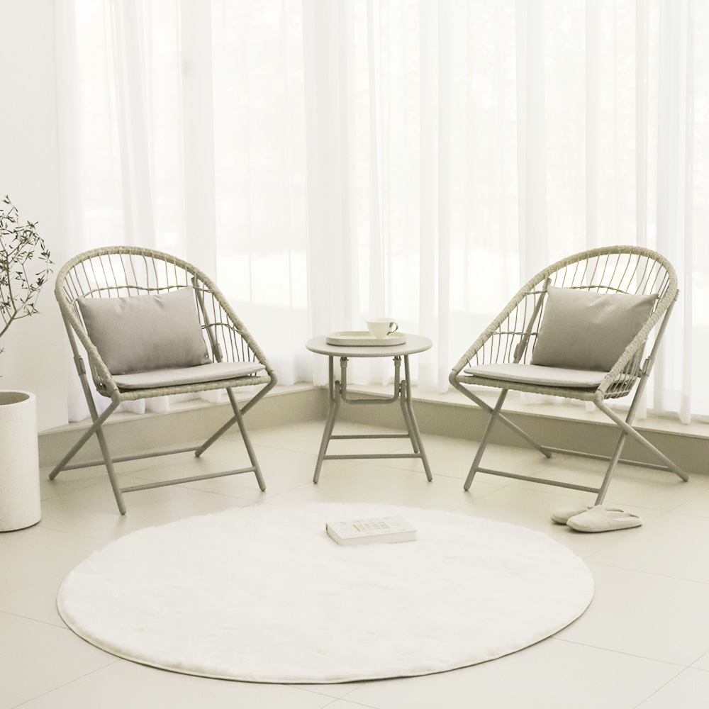 트링카 스틸 라탄 2인세트 카페 접이식 야외테이블 의자 세트 테라스 옥상 마당 정원