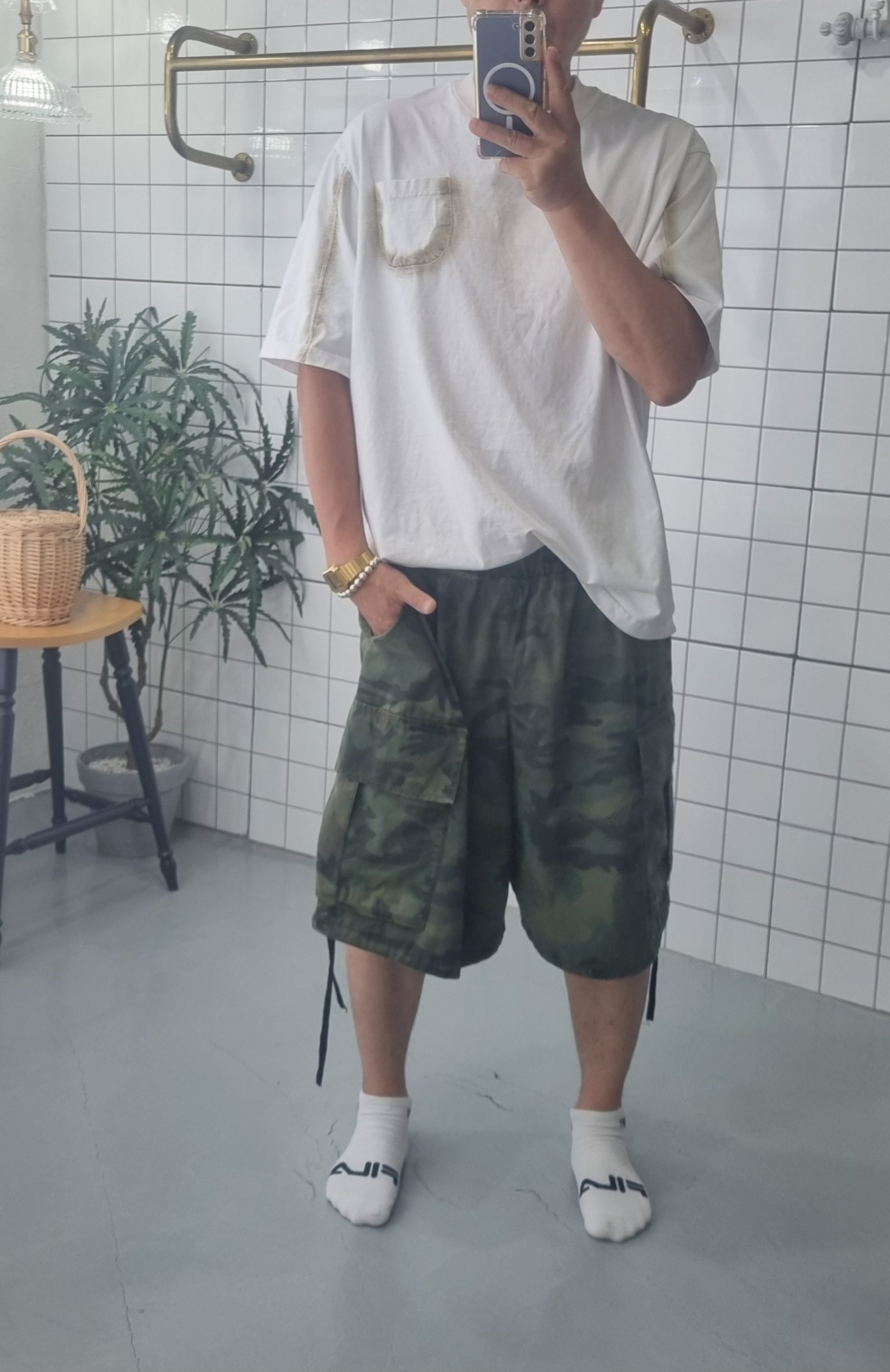 (무배)남녀공용 카모 포켓 와이드 반바지 이미지 7