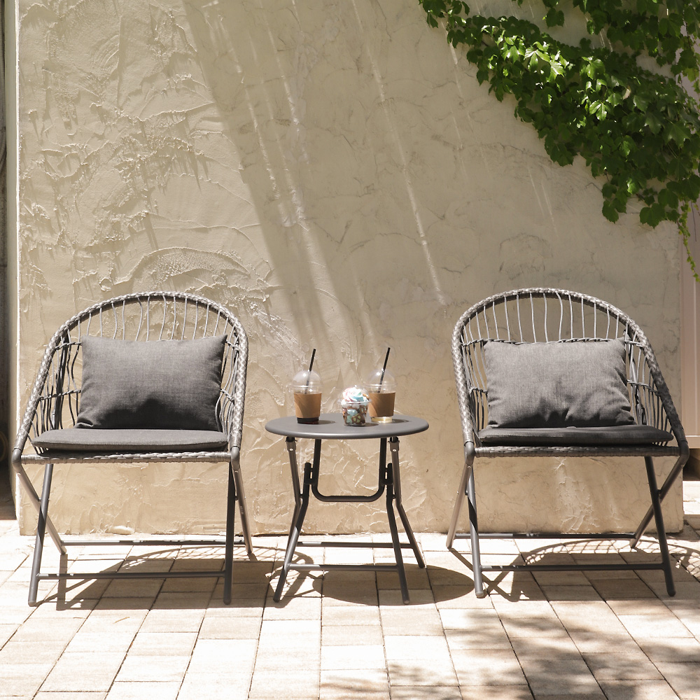 트링카 스틸 라탄 2인세트 카페 접이식 야외테이블 의자 세트 테라스 옥상 마당 정원