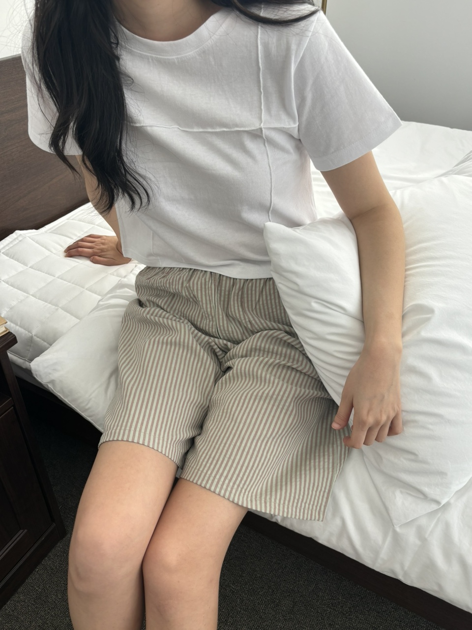 국산 스트라이프 밴딩 5부 반바지 팬츠 커플 빅사이즈 잠옷바지 - 상세 이미지 4