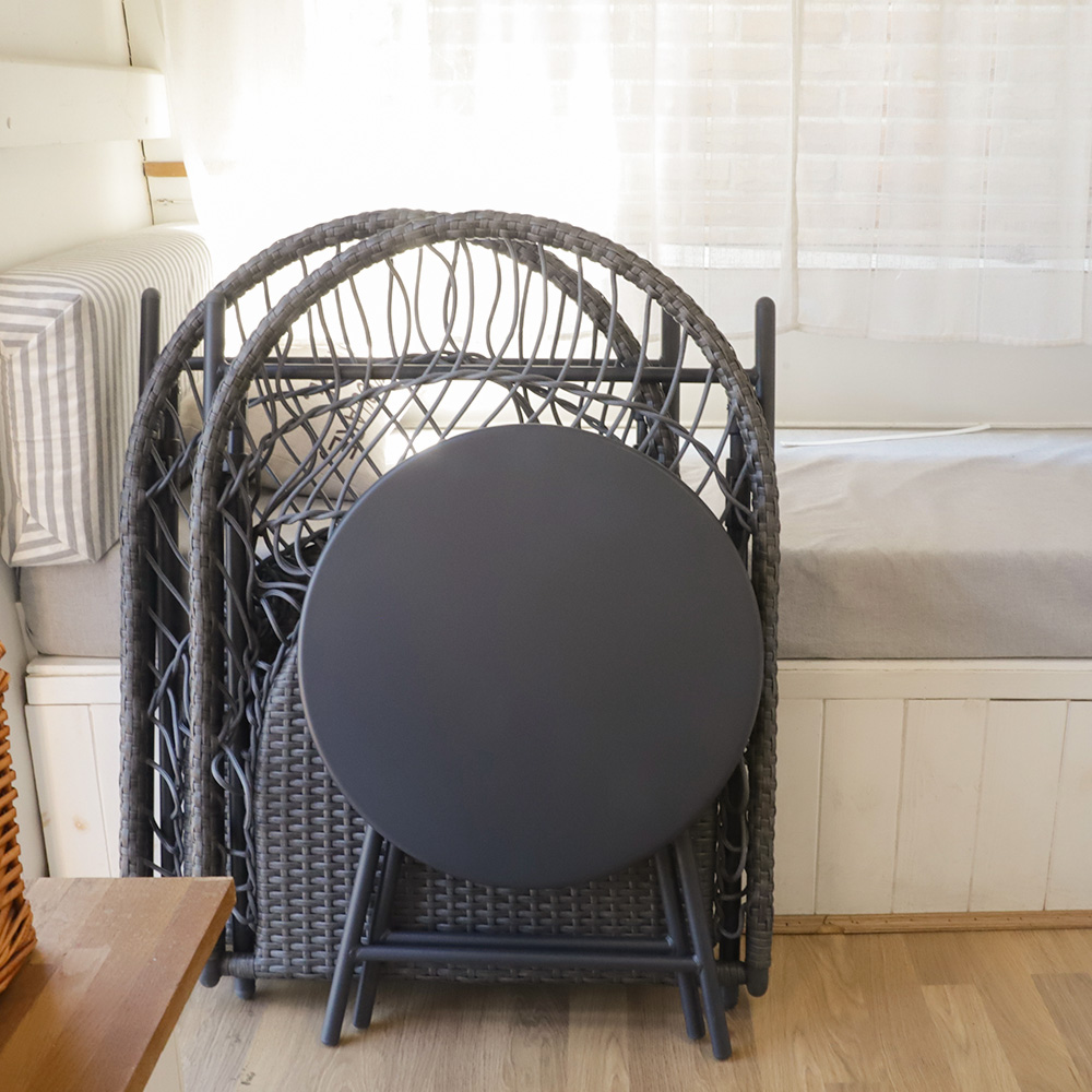 트링카 스틸 라탄 2인세트 카페 접이식 야외테이블 의자 세트 테라스 옥상 마당 정원