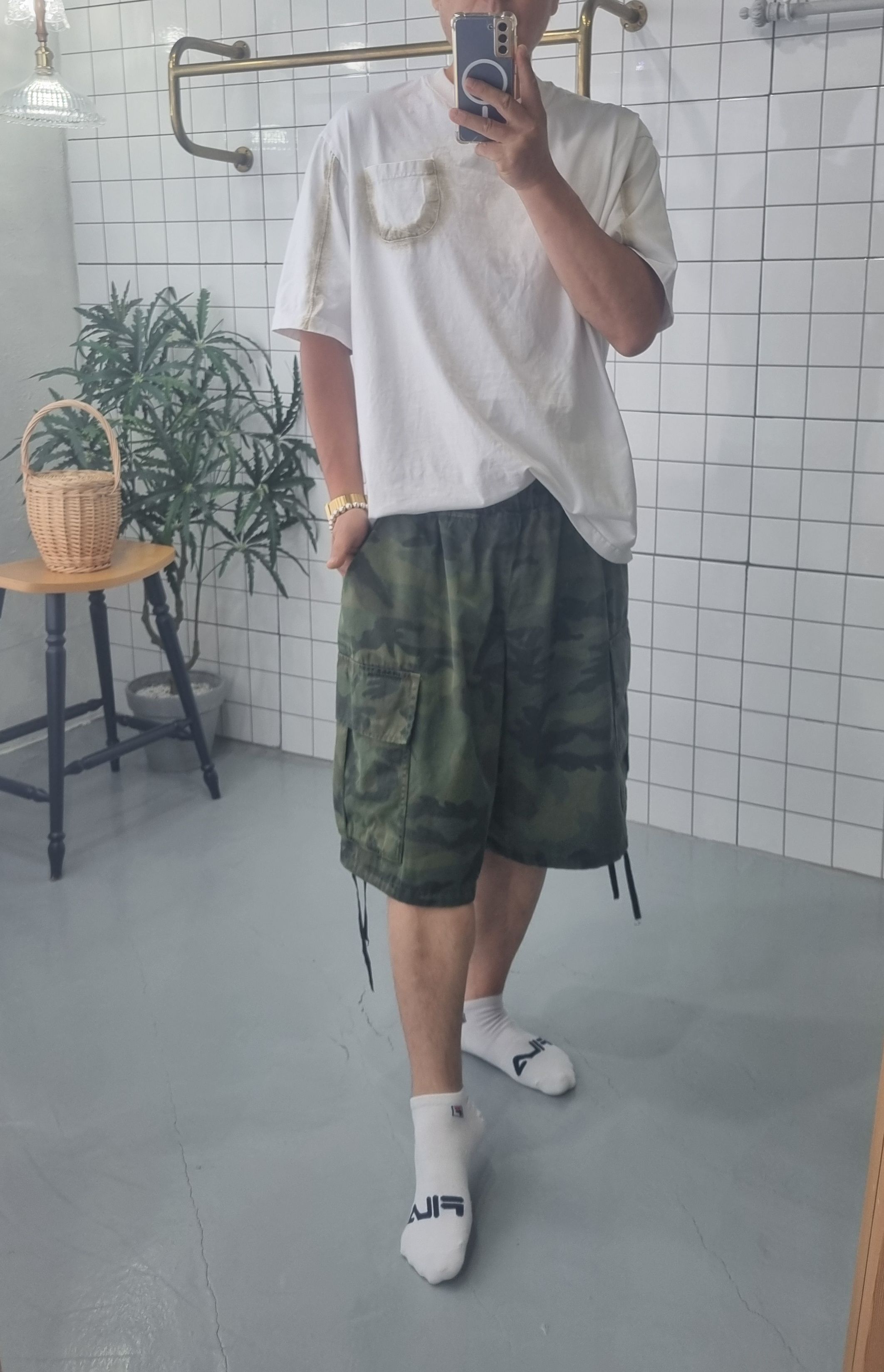 (무배)남녀공용 카모 포켓 와이드 반바지 이미지 8