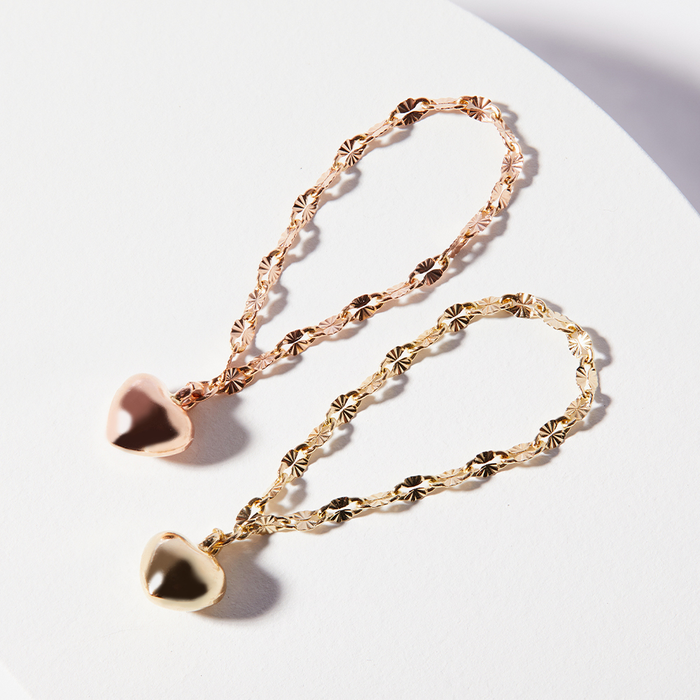 14K 18K 아몬드스타 통하트 딸랑이 체인 금 반지