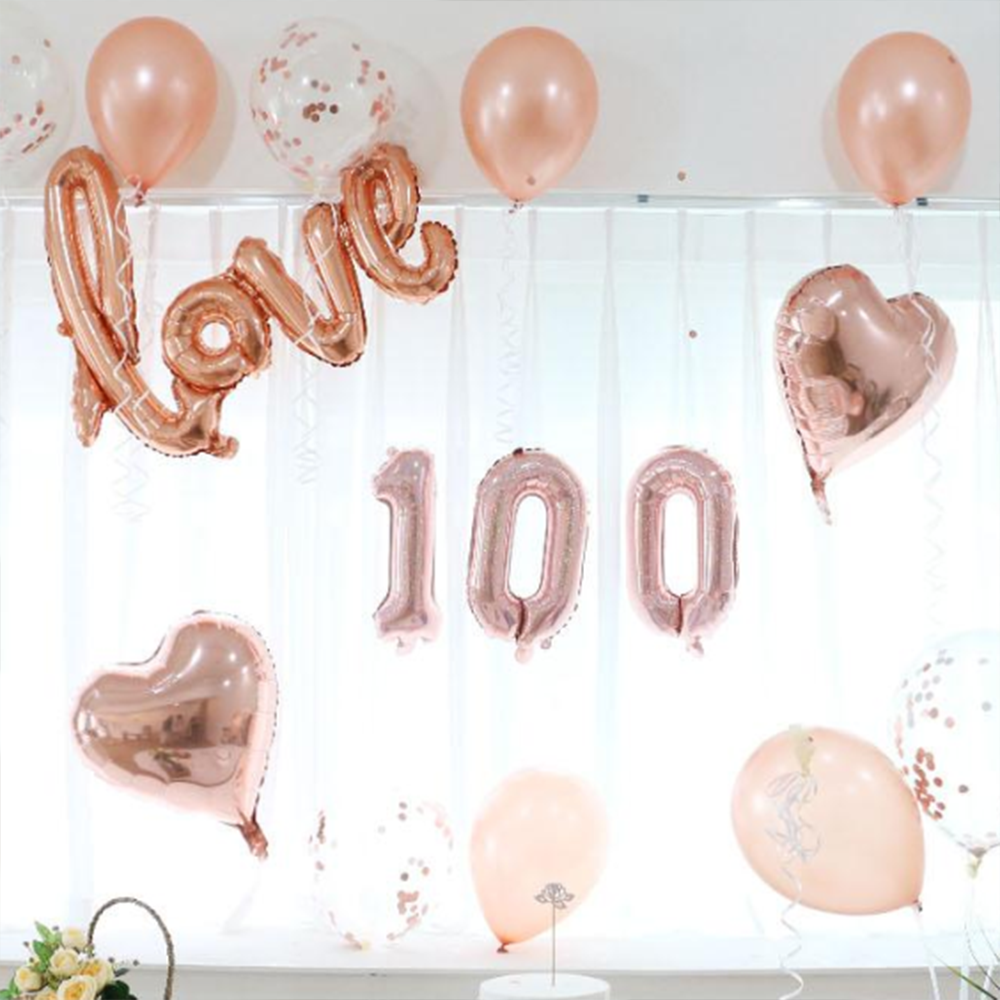 100일 풍선 세트 백일 하트 이벤트 셀프 생일 용품 소품 서프라이즈 파티 숫자 기념일 - 상품 이미지