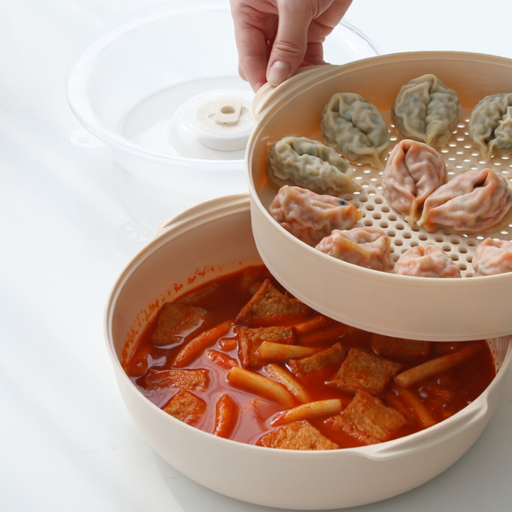 전자레인지용 라면 용기 대형 찜기 찜냄비 만두 그릇 - 상품 이미지