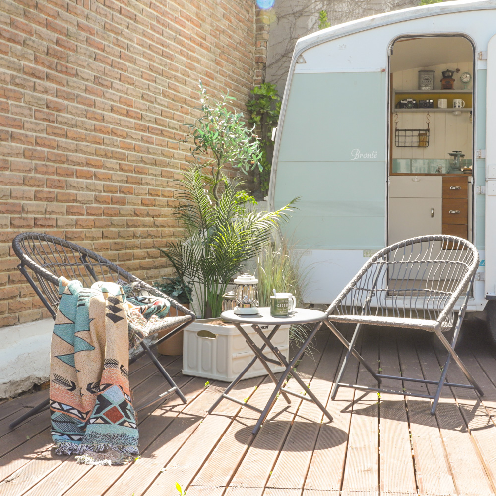 (2인세트)트링카 야외용 폴딩 의자 식탁 테이블 세트 다크그레이