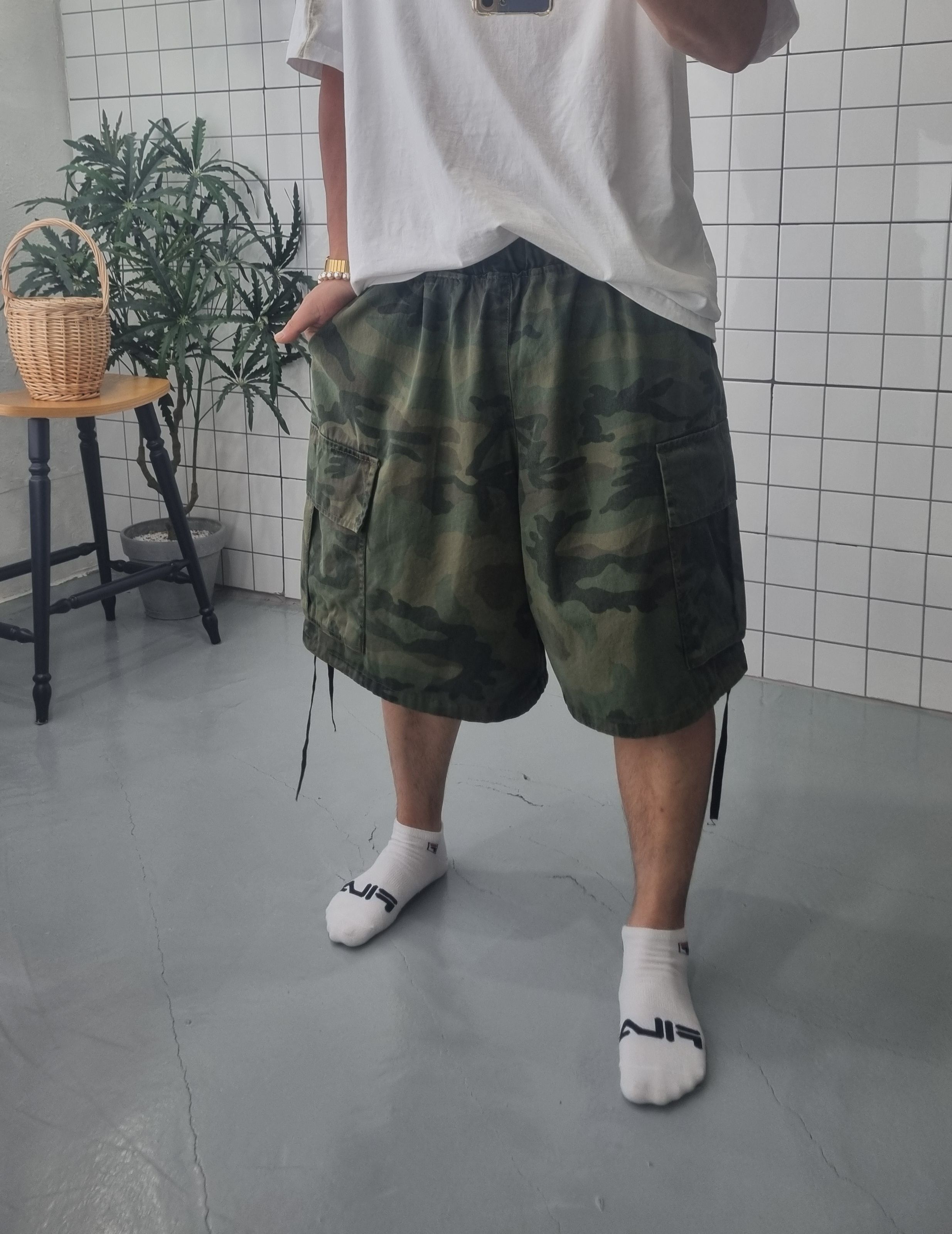 (무배)남녀공용 카모 포켓 와이드 반바지 - 상세 이미지 5