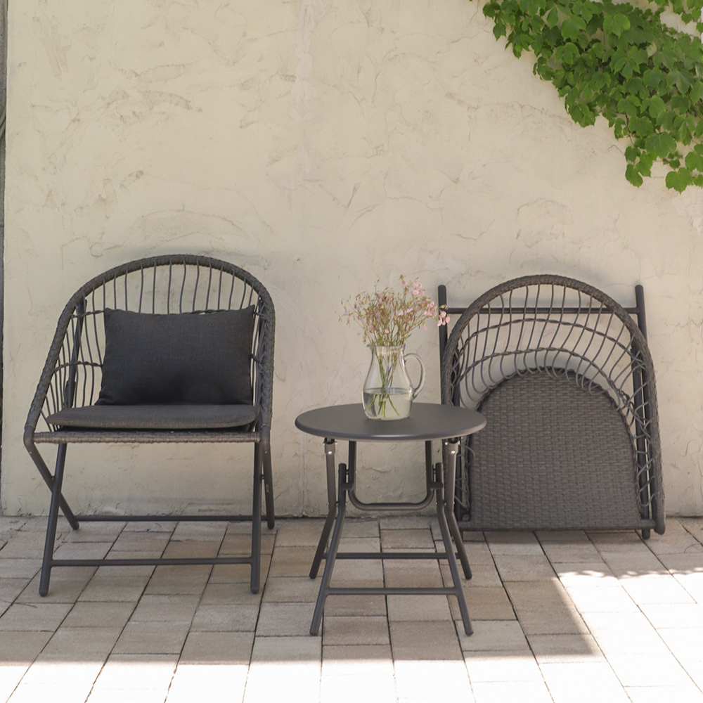 트링카 스틸 라탄 2인세트 카페 접이식 야외테이블 의자 세트 테라스 옥상 마당 정원