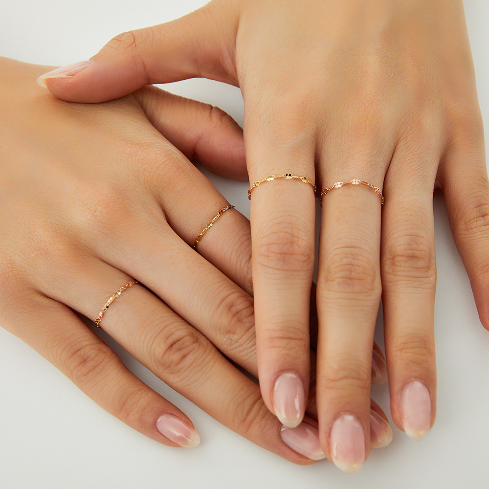 14K 18K 행운의 네잎 클로버 체인 금 반지