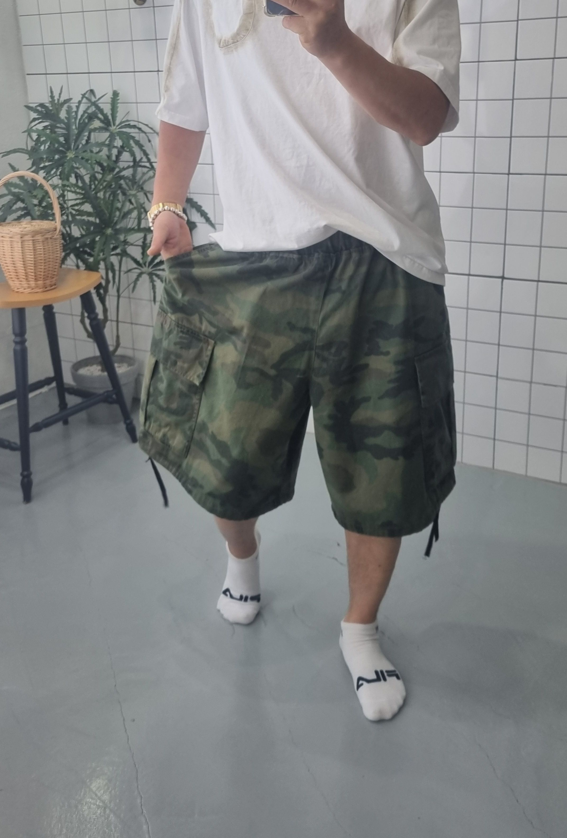 (무배)남녀공용 카모 포켓 와이드 반바지 - 상세 이미지 4