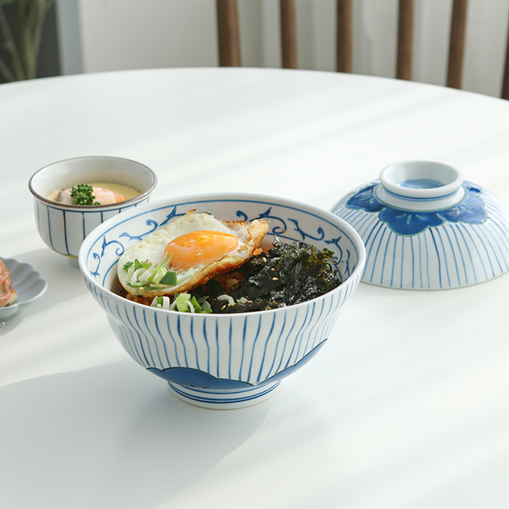 덮밥그릇 텐동 그릇 덥밥 비빔밥 뚜껑있는 일본식 도자기 멜라민 그릇 호시쿠즈 돈부리 소 - 상세 이미지 3