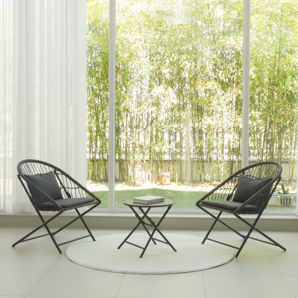 트링카 스틸 라탄 2인세트 카페 접이식 야외테이블 의자 세트 테라스 옥상 마당 정원