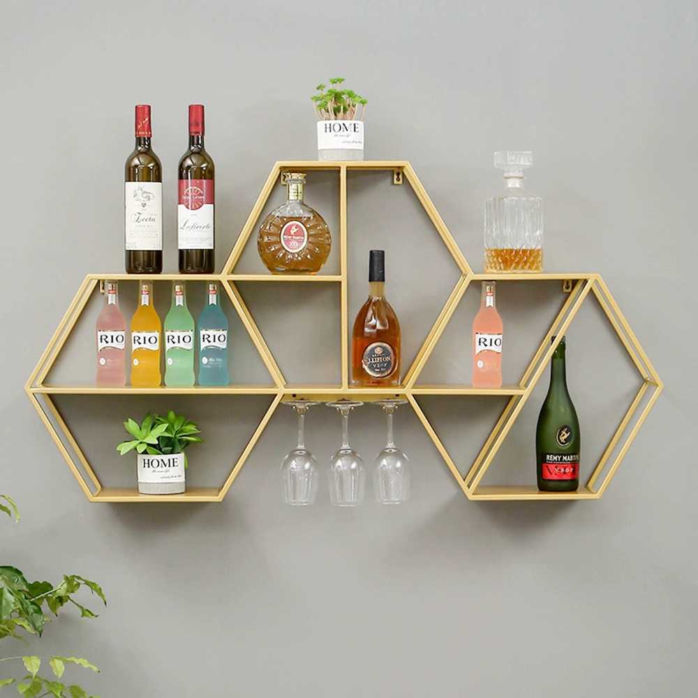 벽걸이 조립식 수납 선반 모던 육각형 DIY 다용도실 골드 123x18x65 - 상세 이미지 2