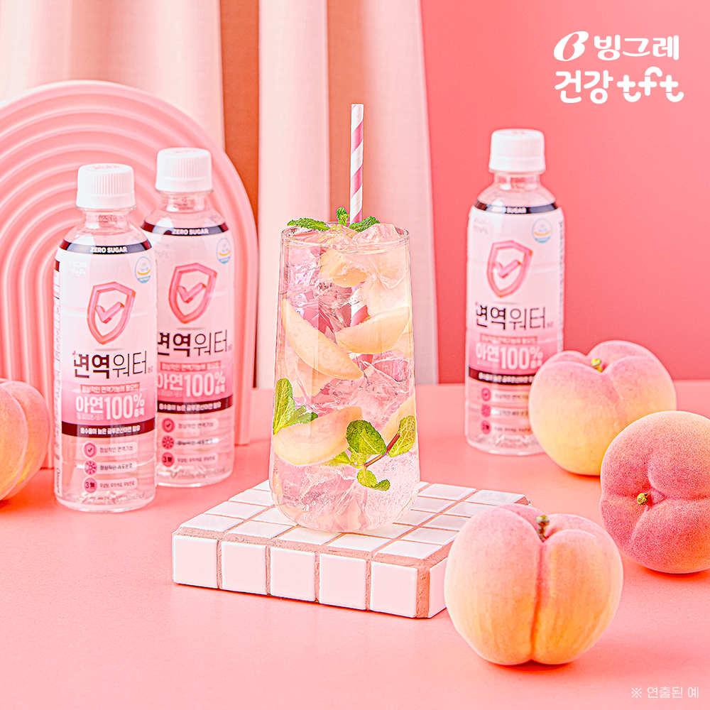 빙그레 면역워터 제로슈거 무설탕 무색소 복숭아맛 아연워터 350mL 6입 - 메인 이미지