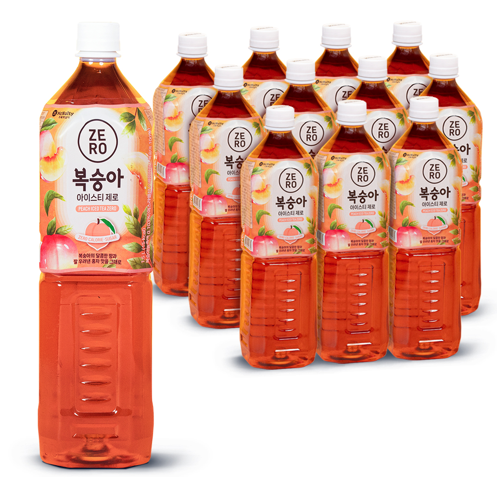 맥널티 아이스티 제로 음료 복숭아, 1.5L, 12개 제품 이미지