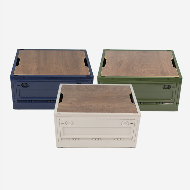 KOOLMAN 쿨맨 캠핑 박스 접이식 오픈 폴딩 정리함 우드상판 포함 50L, 올리브그린