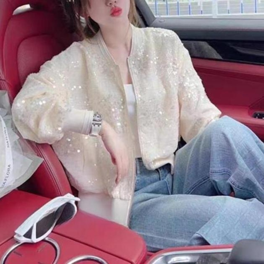 스팽글 비즈 점퍼 블루종 아우터 중년여성 여배우 드라마 패션 코디 - 상품 이미지