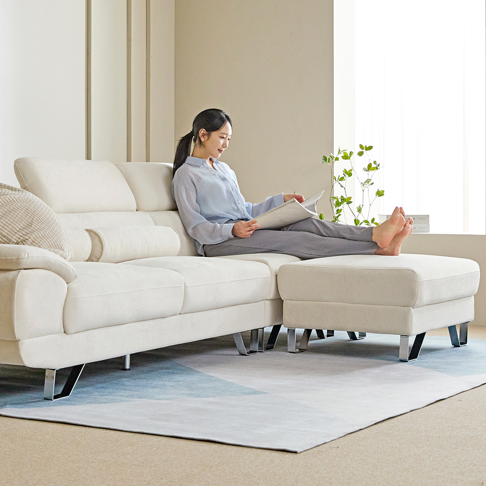 [BEST](쿠션선물)몬스터 아쿠아텍스 기능성 패브릭 이지클린 소파 스툴 Event+ㄷ자 다릿발, 아이보리, 4인용