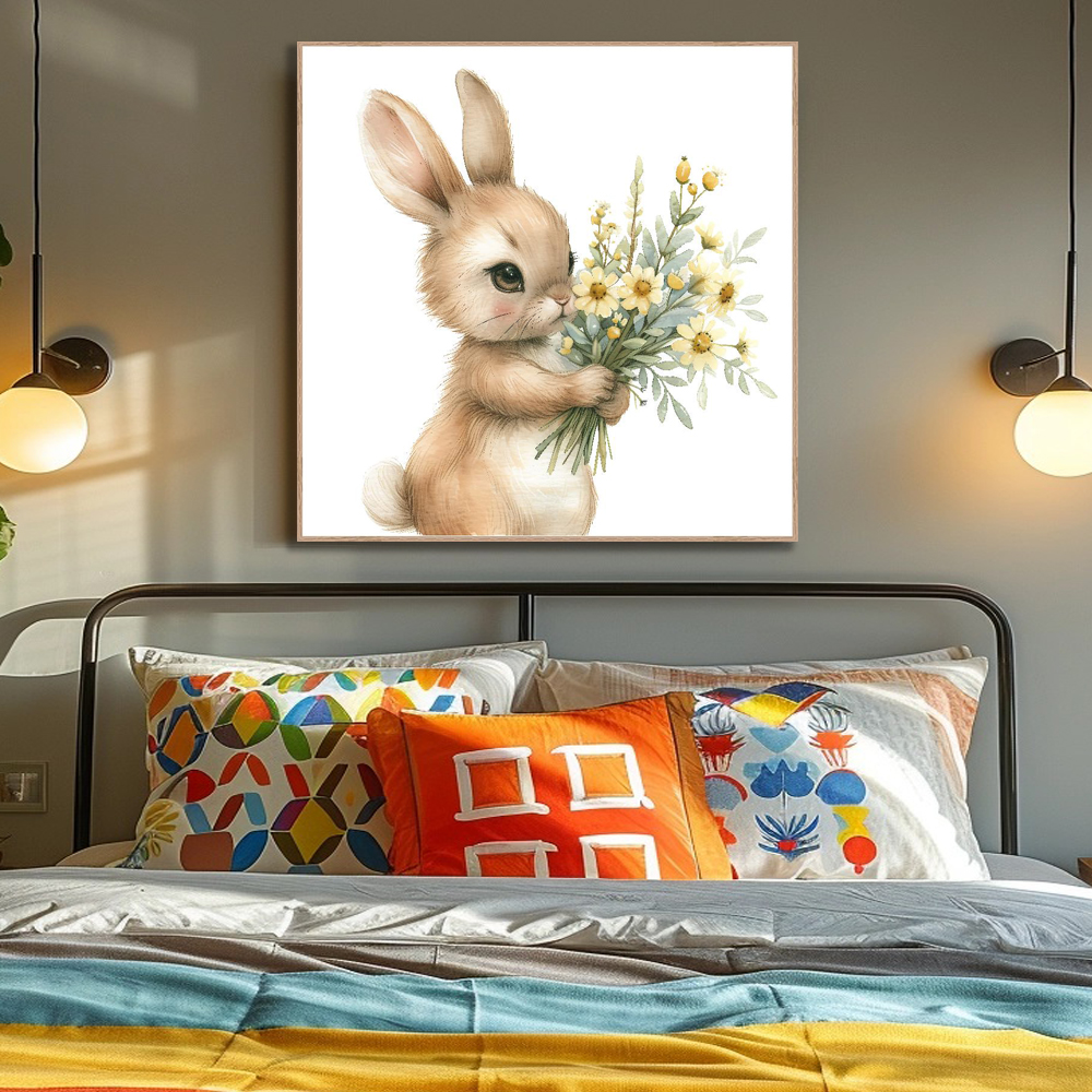 토끼와봄꽃 80x80cm 무광골드 알루미늄액자 토끼그림 이미지 8