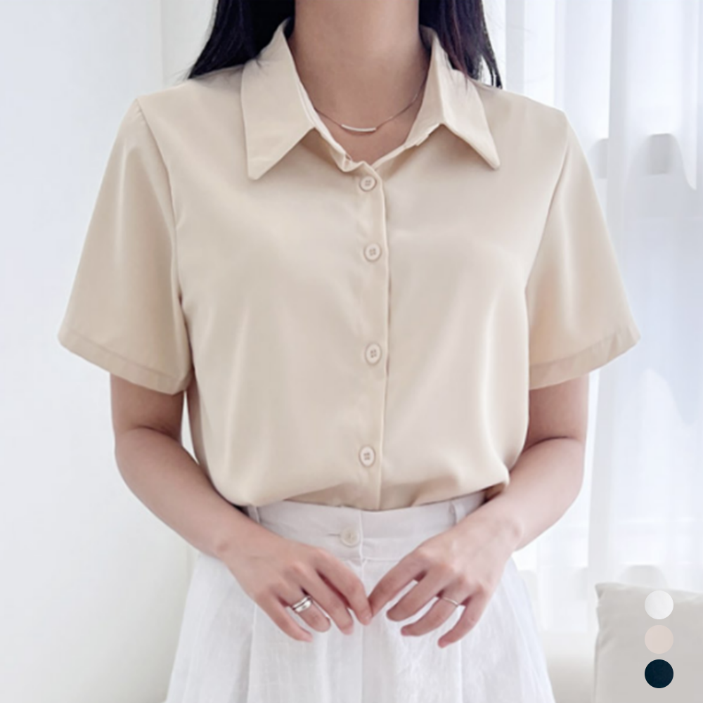 예식장옷차림 결혼식 하객룩 복장 여성 여름 면접 반팔 블라우스 - 메인 이미지