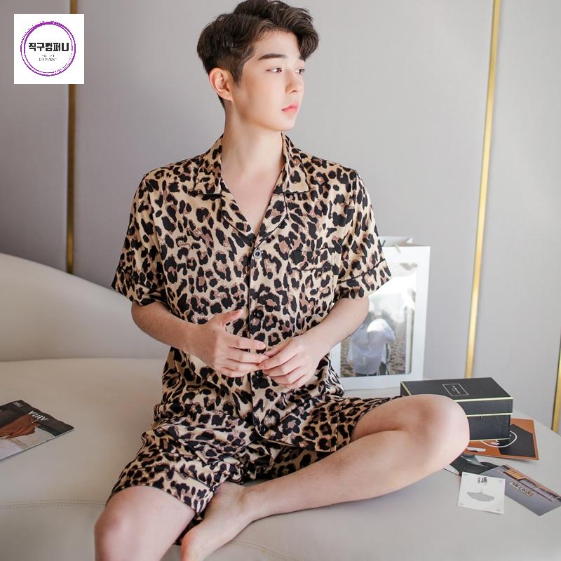 파자마 가운 레오파드 실크 잠옷 호피무늬 여름 - 상품 이미지