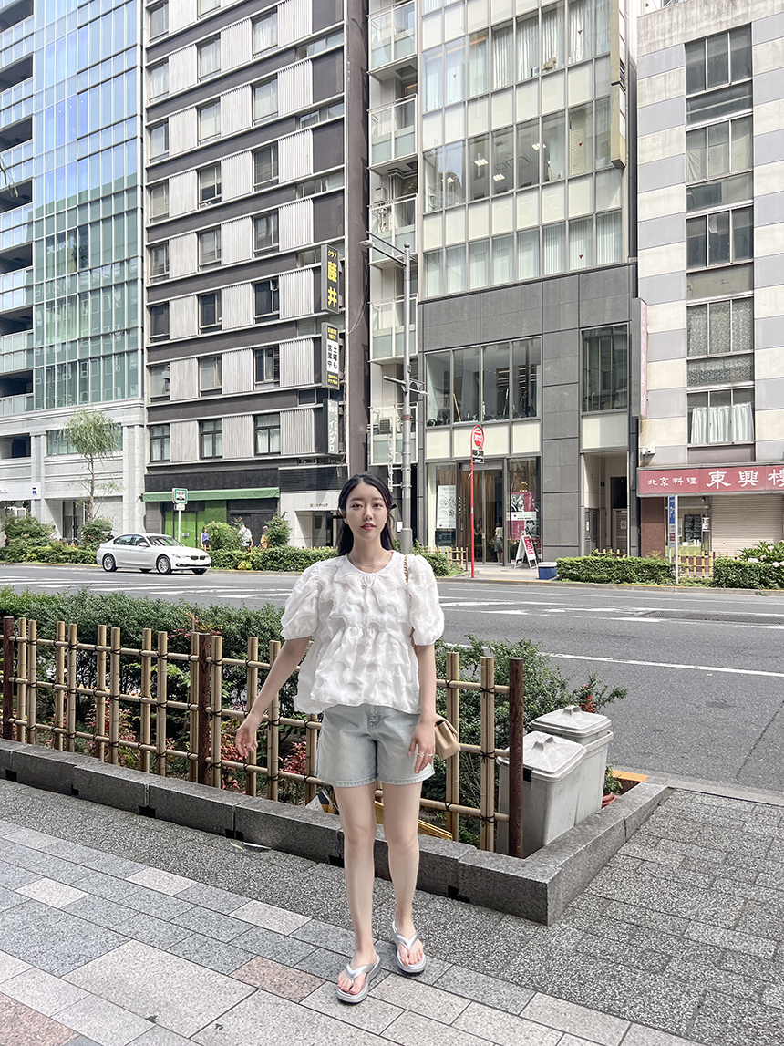 구름 퍼프소매 반팔블라우스 3color 상세 이미지 21