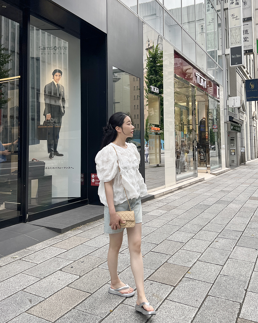 구름 퍼프소매 반팔블라우스 3color 상세 이미지 24