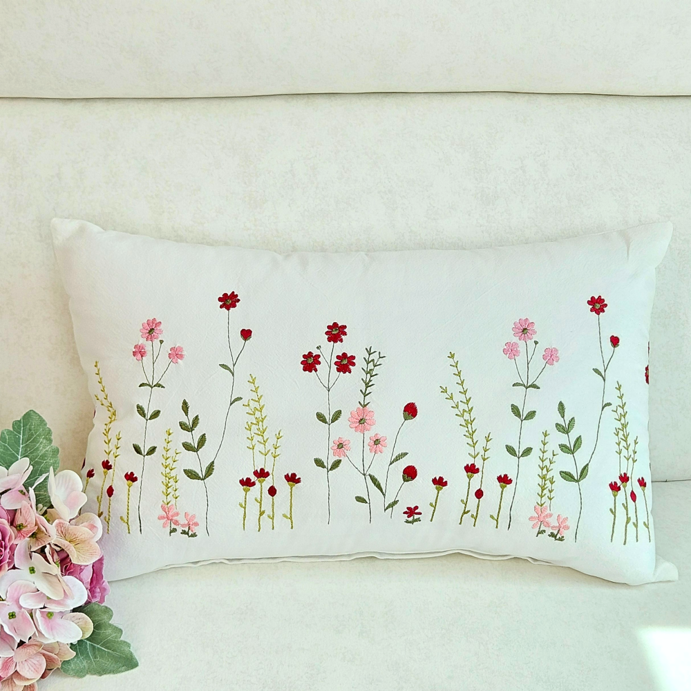 [쇼파쿠션] 의자 등받이 허리 쿠션 커버 광목 자수 30x50