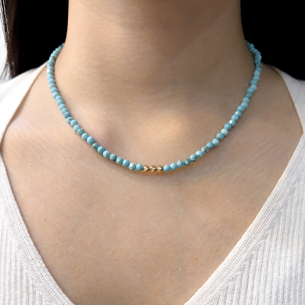 14k 4mm 블루 터키석 컷팅볼 목걸이 OPPN0703 - 메인 이미지