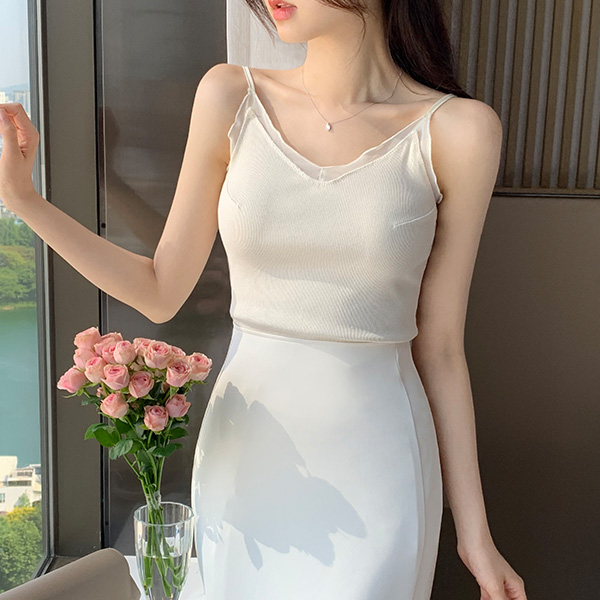 (끈조절o청순여리) 포티즈 골지 쉬폰 끈 나시 ts4148 - 상품 이미지