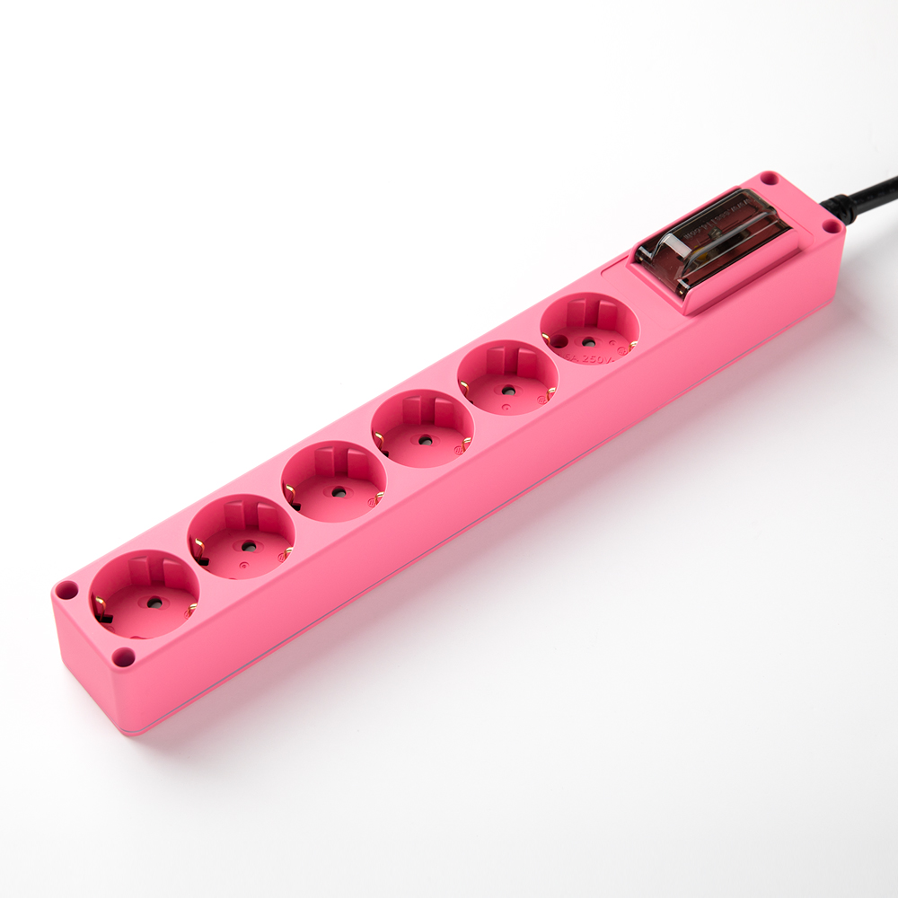 현대 오브제 핑크 6구 누전차단기 고용량멀티탭 스탠드에어컨전용 인테리어 고전력 1.5m