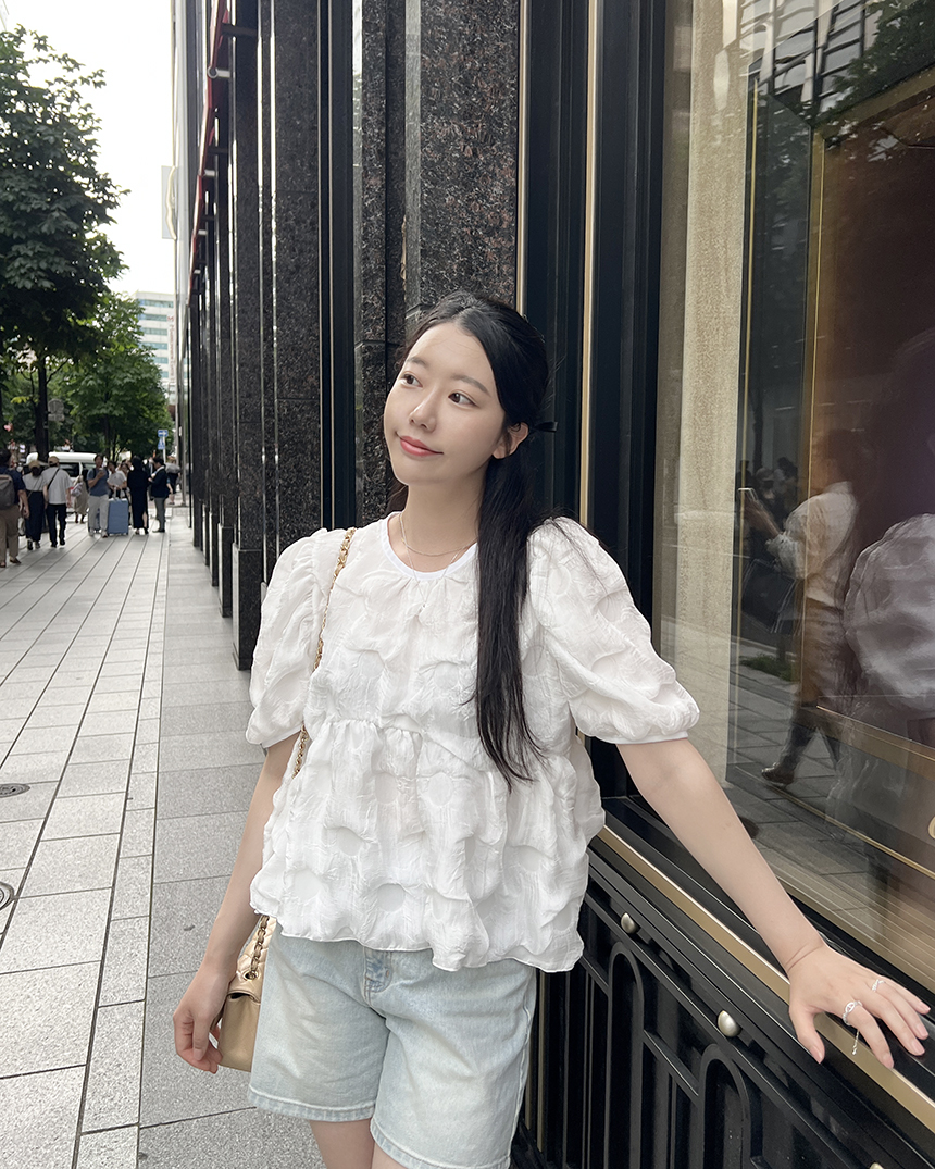 구름 퍼프소매 반팔블라우스 3color 상세 이미지 48