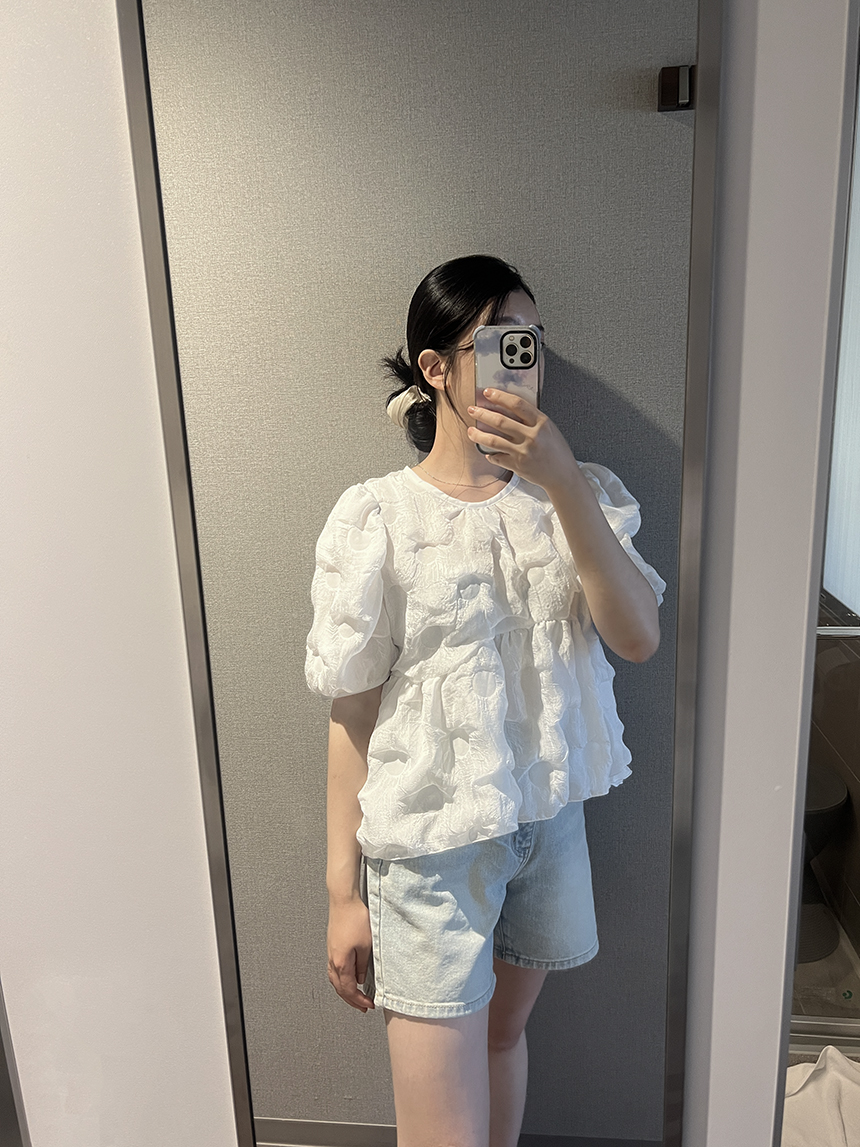 구름 퍼프소매 반팔블라우스 3color 상세 이미지 55