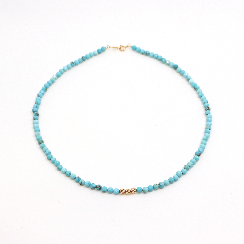 14k 4mm 블루 터키석 컷팅볼 목걸이 OPPN0703 - 상세 이미지 4