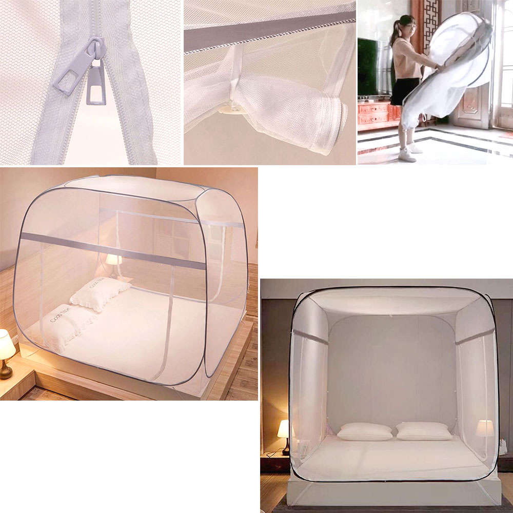 원터치 사각 모기장 간편설치 실내 큐브형 침대 일체형 텐트