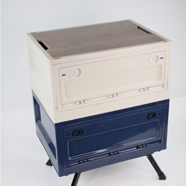 KOOLMAN 쿨맨 캠핑 박스 접이식 오픈 폴딩 정리함 우드상판 포함 50L, 올리브그린