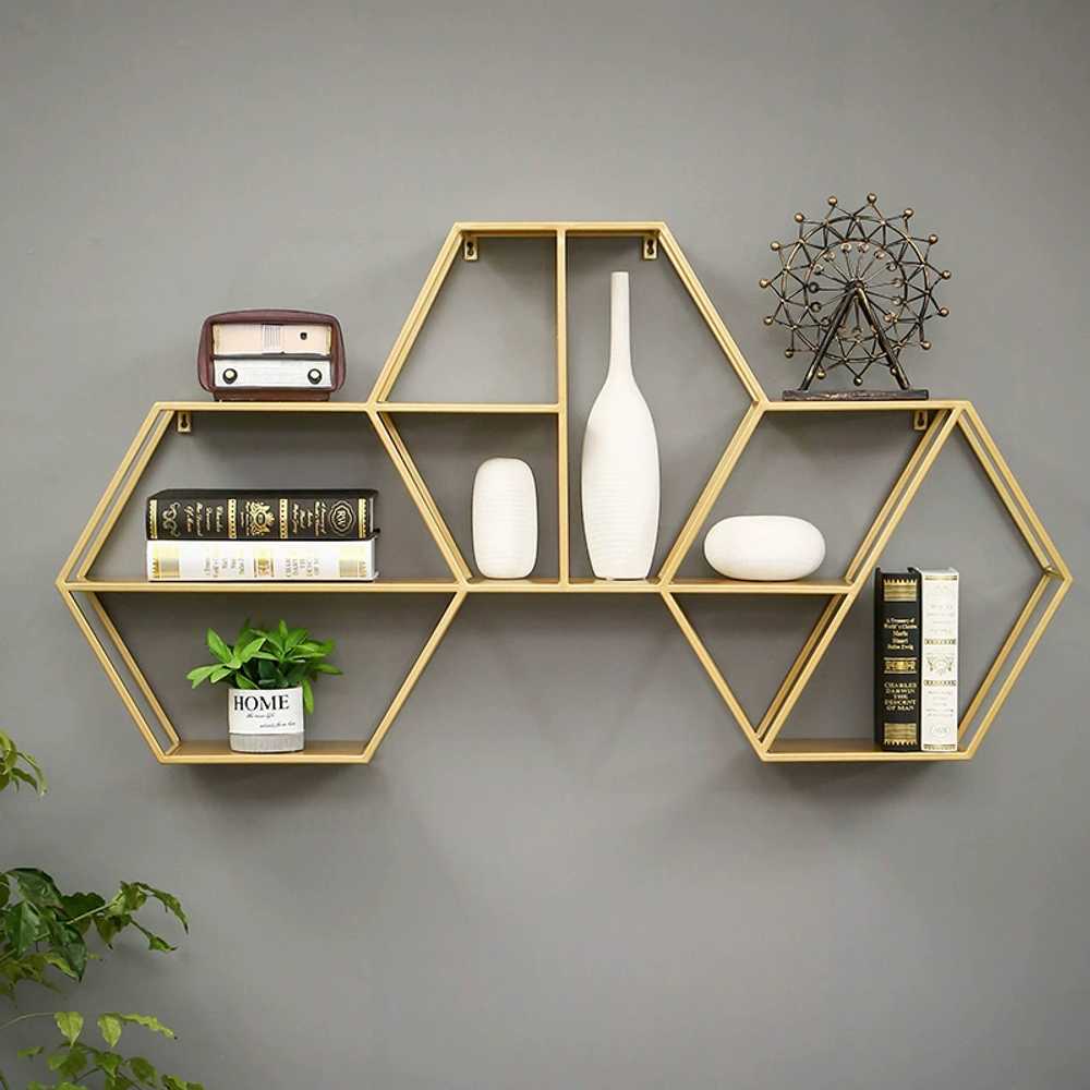 벽걸이 조립식 수납 선반 모던 육각형 DIY 다용도실 골드 123x18x65 - 상세 이미지 5