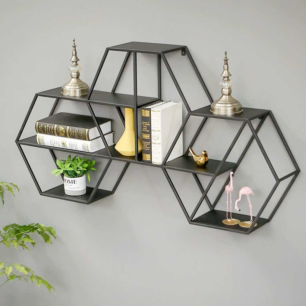 벽걸이 조립식 수납 선반 모던 육각형 DIY 다용도실 골드 123x18x65 - 상세 이미지 3