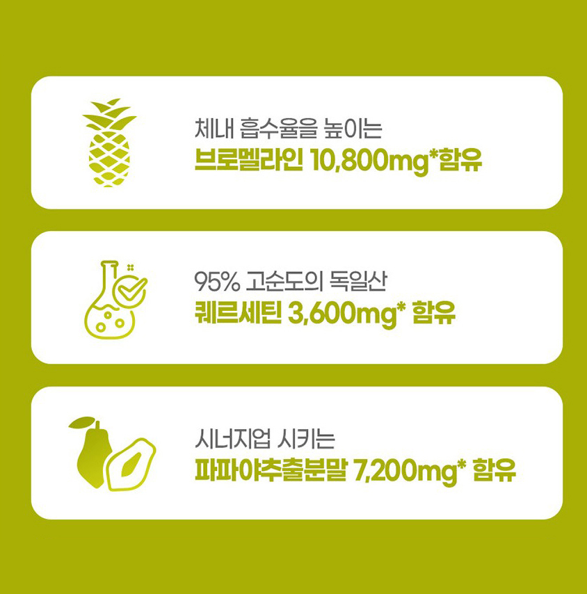 브로멜라인 고순도 퀘르세틴 파인애플 효소 파파인 회화나무열매 추출 분말 정 - 상세 이미지 3