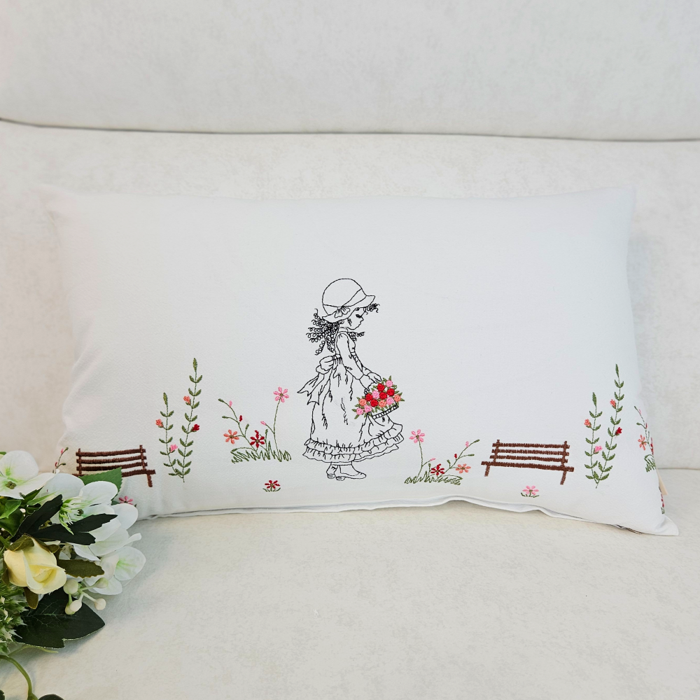 [쇼파쿠션] 의자 등받이 허리 쿠션 커버 광목 자수 30x50