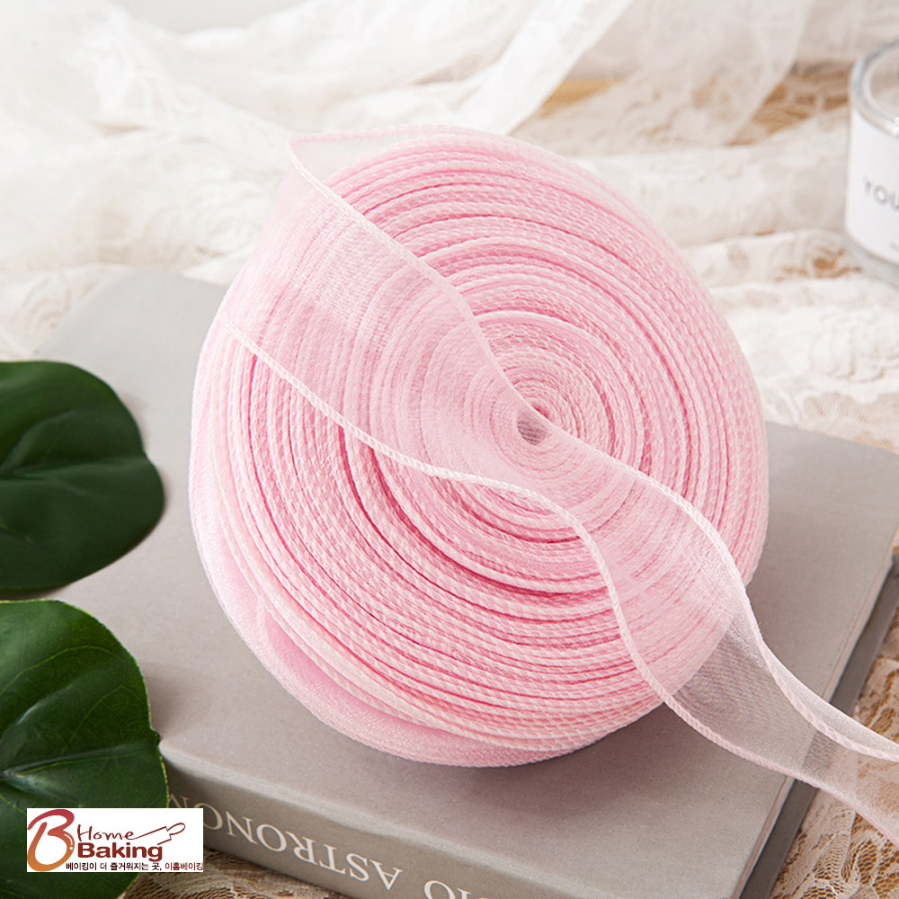 웨이브쉬폰리본끈 연핑크 폭4cm 9미터 오간디 장식 오로라 선물포장 실루엣리본 꽃다발