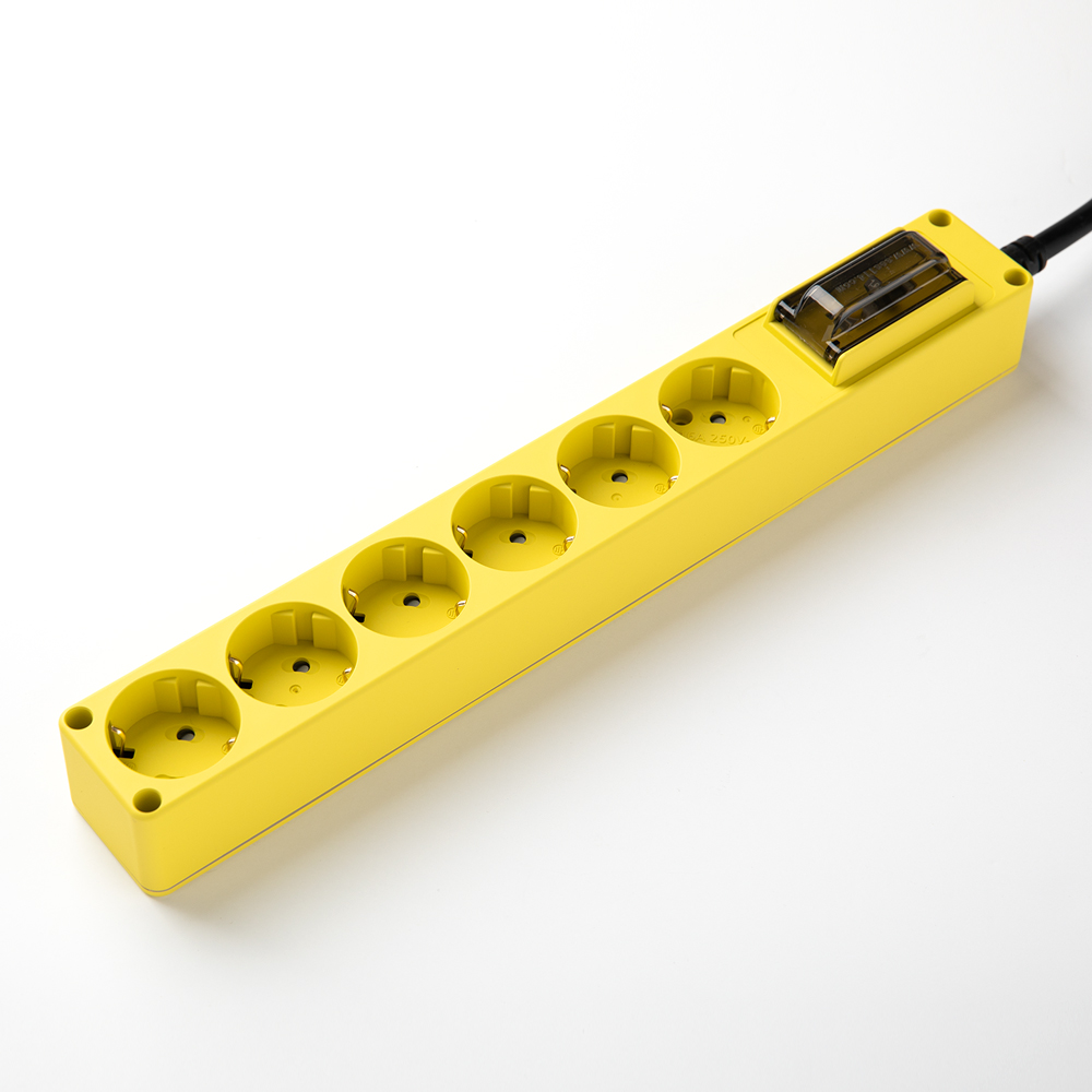현대 오브제 옐로우 6구 누전차단기 4000W 대용량멀티탭 에어컨용 멀티콘센트 1.5m