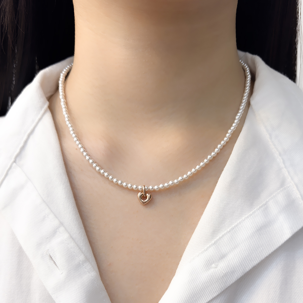 14k 3mm 스왈진주 하트 목걸이 OPPN0684 - 상세 이미지 4