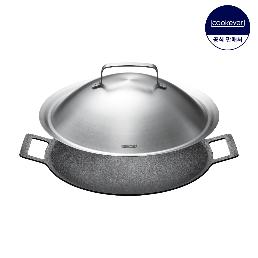 쿡에버 IH 인덕션 통3중 코팅 그리들 2종 세트 34cm (커버포함)