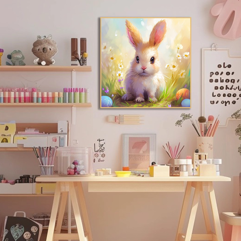 토끼와봄꽃 80x80cm 무광골드 알루미늄액자 토끼그림 - 상세 이미지 5