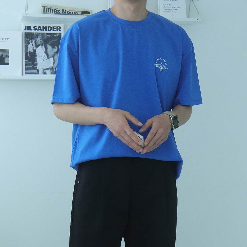 남자오버핏반팔티 서핑 프린팅 분또 커플 쿨 티셔츠 - 상세 이미지 5