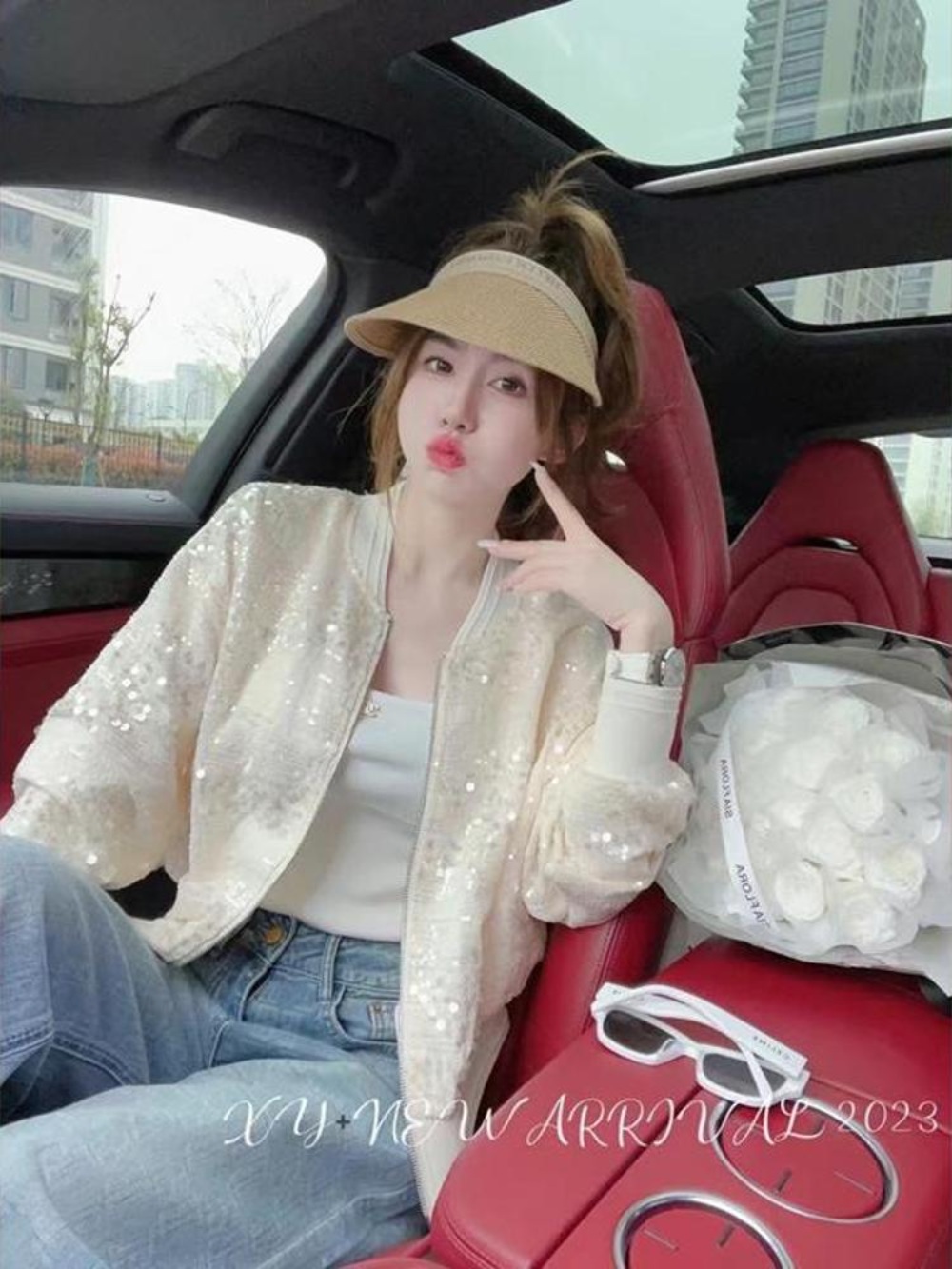 스팽글 비즈 점퍼 블루종 아우터 중년여성 여배우 드라마 패션 코디 - 상세 이미지 3